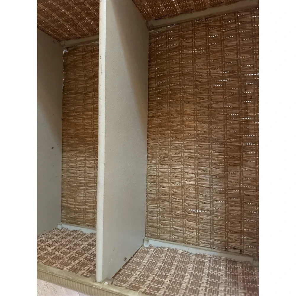 Vintage Woven Rattan Wicker Tan 2 Tier‎ Hanging Wall Shelf Bathroom Cottagecore